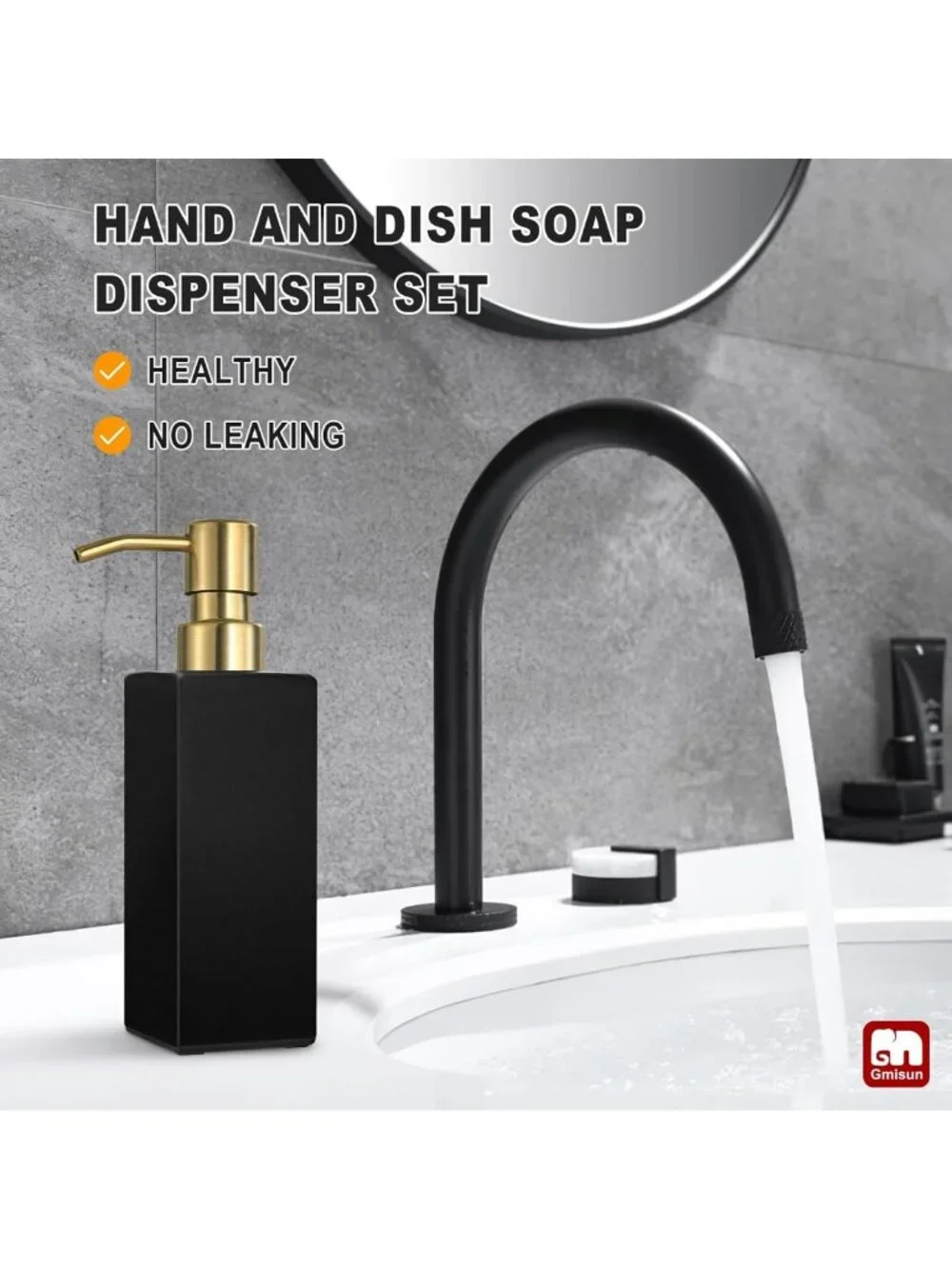 Stylish Gold & Black Soap Dispenser Set for Kitchen & Bathroom - Refillable